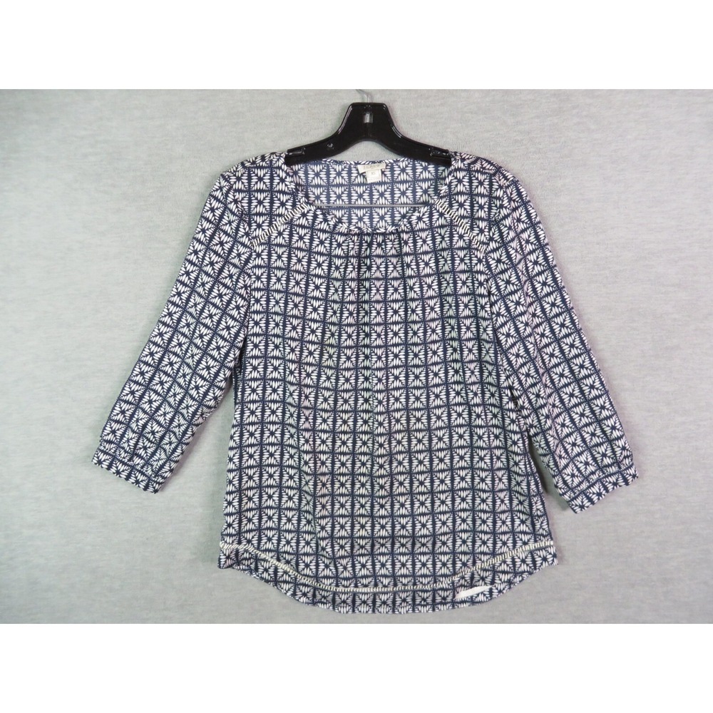 J Crew Womens Blouse Extra Small‎ XS Blue White Argyle Print 3/4 Sleeve Career
